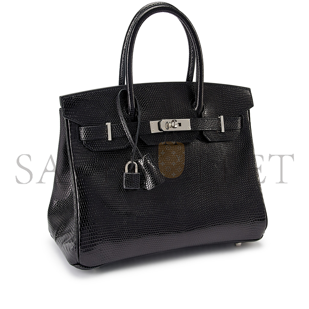 HERMÈS MASTER BIRKIN 30 LIZARD BLACK SILVER BUCKLE H028367CA30 (30*22*16cm)